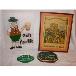 4 German Items:Cutting Board, Plaque & Print