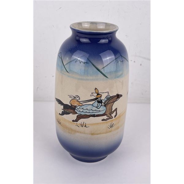 Mongolian Scene Studio Pottery Vase