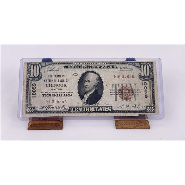 1929 National Bank of Chinook Montana $10 Note