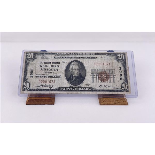 1929 National Bank of Missoula Montana $20 Note