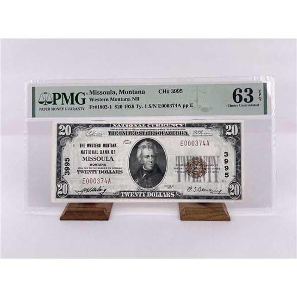 1929 National Bank of Missoula Montana $20 Note