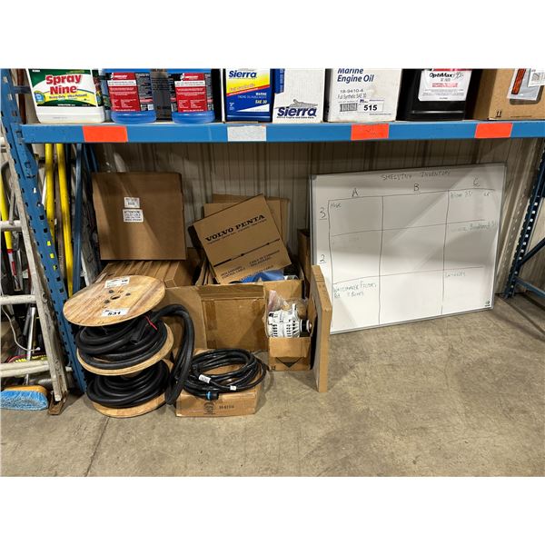LOT OF ASSORTED MARINE PARTS, HARDWARE, REGLAGEKABEL CONTROL CABLE, CABLE KIT, SPLIT LOOM, 2-DRY