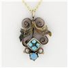 Image 2 : Antique Victorian 14k Gold Open Floral Pearl Turquoise Lavalier Pendant Necklace