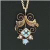 Image 5 : Antique Victorian 14k Gold Open Floral Pearl Turquoise Lavalier Pendant Necklace