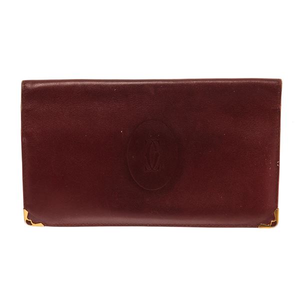 Cartier Maroon Leather Long Checkbook Wallet