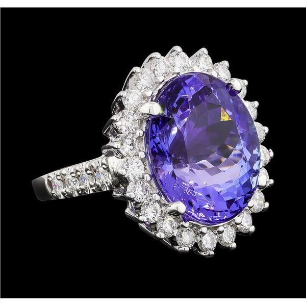 GIA Cert 11.78 ctw Tanzanite and Diamond Ring - 14KT White Gold