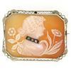 Image 2 : Antique Art Deco 14K White Gold Shell Cameo w/ Filigree Frame Brooch Pendant