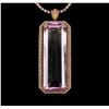 Image 2 : 14KT Rose Gold GIA Certified 162.70 ctw Kunzite and Diamond Pendant With Chain