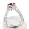Image 3 : 18k White Gold Cushion Rubellite Tourmaline Ring w/ 0.79 ctw Pave Fine Diamonds