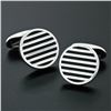 Image 5 : NEW Men's Round 14K White Gold Black Onyx Ribbed Circle Disc Swivel Cuff Links