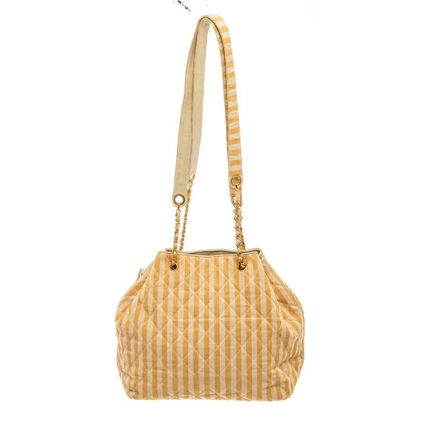 Chanel Yellow Lambskin Leather Matelasse Tote Bag