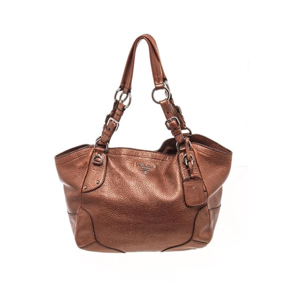 Prada Bronze Leather Buckle Strap Tote Bag