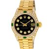 Image 2 : Rolex Ladies 18K Yellow Gold Black Diamond And Emerald President Wristwatch