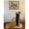 Image 1 : Original Landscape Print Plant Stand or Organizer with wooden platter & Painted Bamboo plate