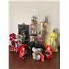 Image 1 : Multiple Oriental Ornaments and salt and pepper shakers with a wall hanging art and asian doll