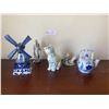 Image 1 : Delft Blue Holland Windmill,Teddies as Bunnies, Ceramic Porcelain Asian Cat and Tea Pot & Sculpture