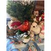Image 2 : Mini Christmas Tree with many seasonal decor items; bird ornaments,snowmen, teddies + more