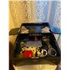 Image 3 : Vintage Japan Black Lacquer Jewelry Box filled with various costume jewelry