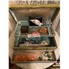 Image 1 : Vintage Navy Farrington Jewelry Box filled with vintage Brooches and Costume Jewelry