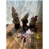 Image 1 : Three Large Garden Gnomes with multiple little character plant sticks