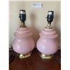Image 2 : Two Pink Bubble Glass Lamps & Two Wood and Brass Table Lamps