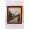 Image 1 : Vintage Painting of Nature and Mountains in Carved Frame 16x20