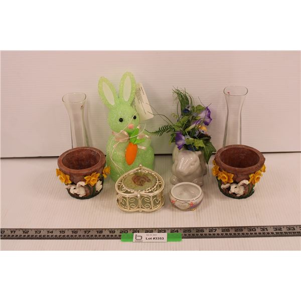 (2) Vases + Assorted Easter Items