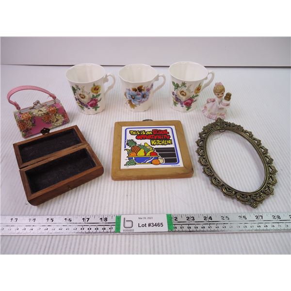 (3) Cups, Frame, ornaments, trinket box