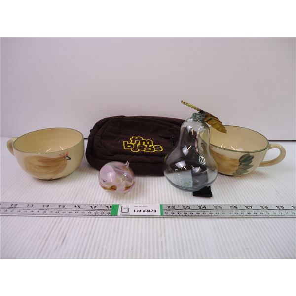 Tim Biebs Fanny Pack, Soup Cups(2), and Glass blown Ornaments