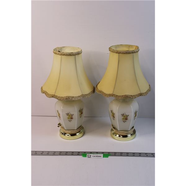 (2) Vintage Porcelain Floral Lamps (Damage to the Shades, Overall Discolouration)