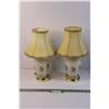 Image 1 : (2) Vintage Porcelain Floral Lamps (Damage to the Shades, Overall Discolouration)