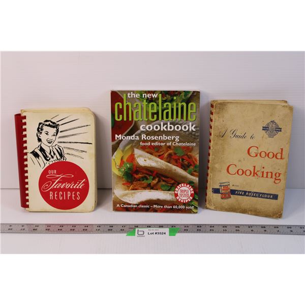 Lot of 2 Vintage and 1 Modern Cook Book (Vintage Books Have Stains and General Wear and Tear)