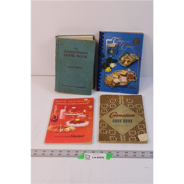 Lot of 4 Assorted Cook Books (General Wear and Tear, One Book has Broken Spine)