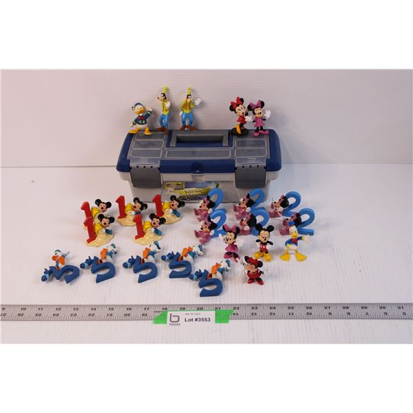 Tackle Box of Assorted Miniature Disney Figurines (Some Figures Have Wear)