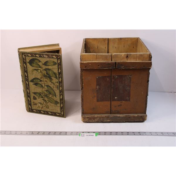 Vintage Wooden Crate and Book Hidden Storage Home Decor