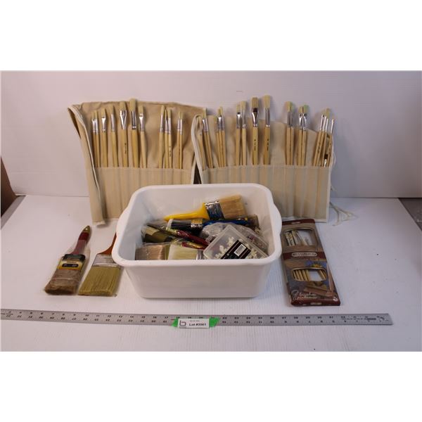 Lot of Assorted Paint Brushes and Paint Supplies