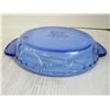 Image 7 : Blue Glass Pie Plate - Blow Butter Churn Lid - Corel Baking Dish (cracked)