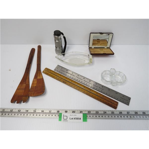 (2) Rulers - (2) Wooden Salad Forks Flashlight - Misc. Items