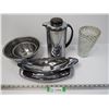 Image 1 : Metal Coffee Carafe - Glass Vase - Mixing Bowls - (3) Metal Trays