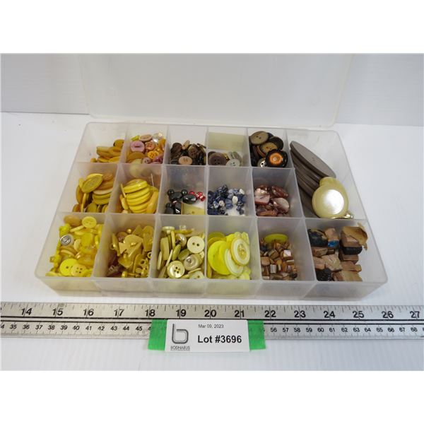 Container of Assorted Buttons (Brown & Yellow & Purple)