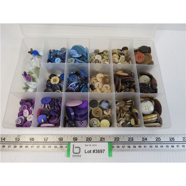 Container of Assorted Buttons (Purple & Brown & Blue)