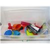 Image 1 : Long Tote w/Assorted Plastic kitchen Items - Water Bottles