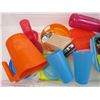 Image 2 : Long Tote w/Assorted Plastic kitchen Items - Water Bottles