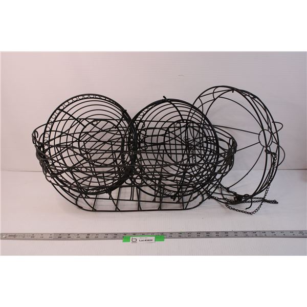 (5) Lot of Black Wire Baskets and Containers