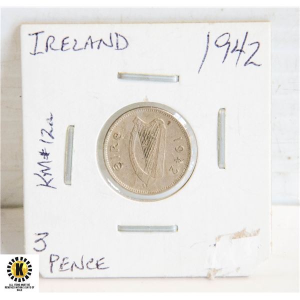 1942 IRISH EIRE 3 PENCE COIN