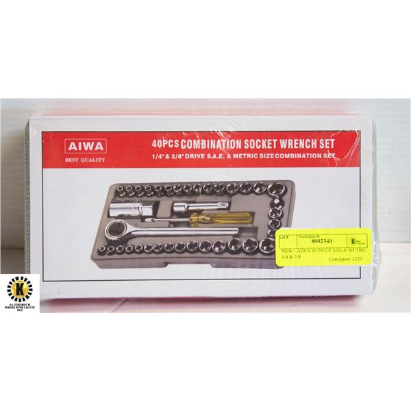 NEW - AIWA 40 PIECE SAE & METRIC 1/4 & 3/8