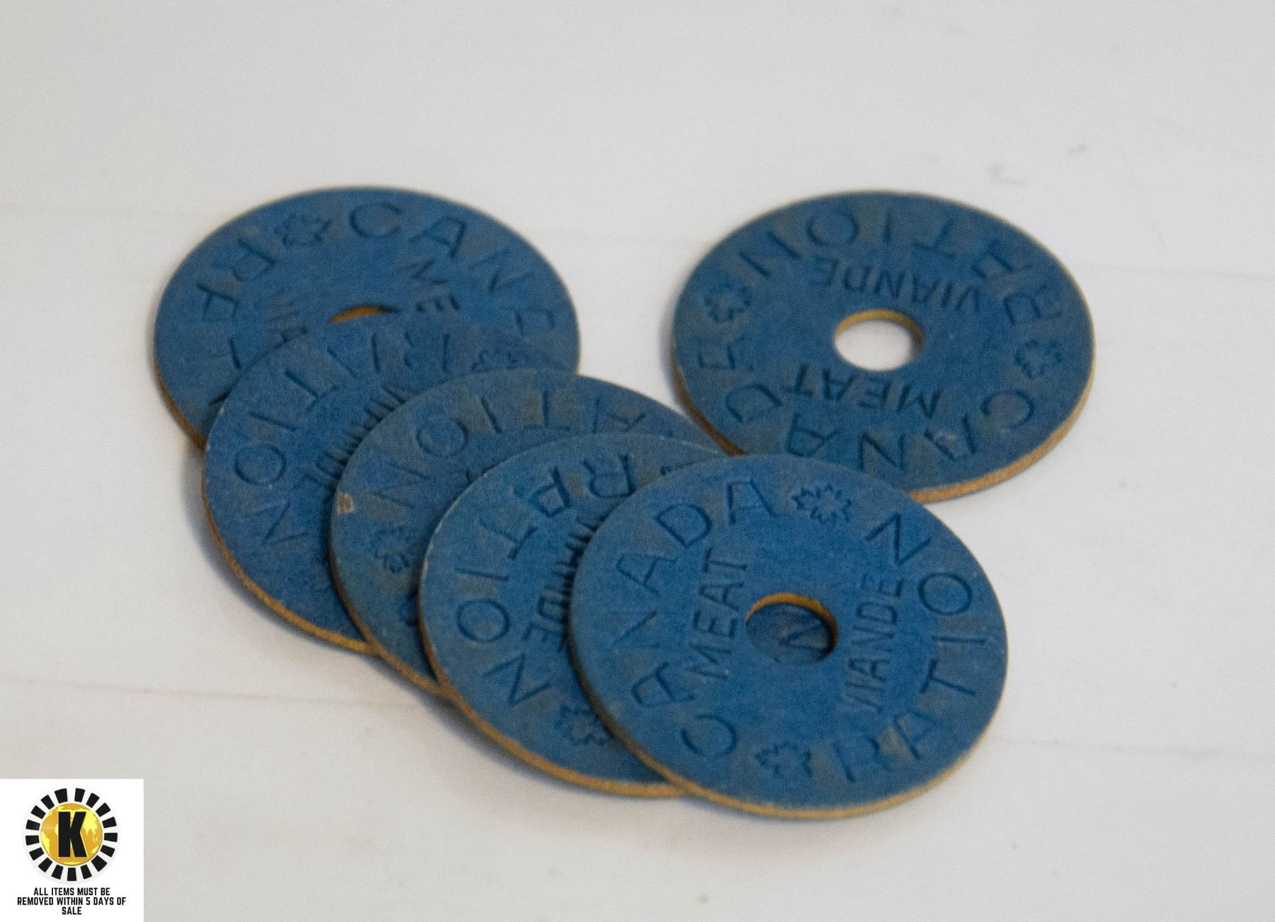 6 WWII CANADA MEAT RATION TOKENS