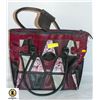 ESTATE BURGUNDY ROSE HANDLED WHEELS TOTE