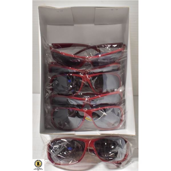 6 PAIRS RED WITH CHROME ACCENT MODERN SUNGLASSES