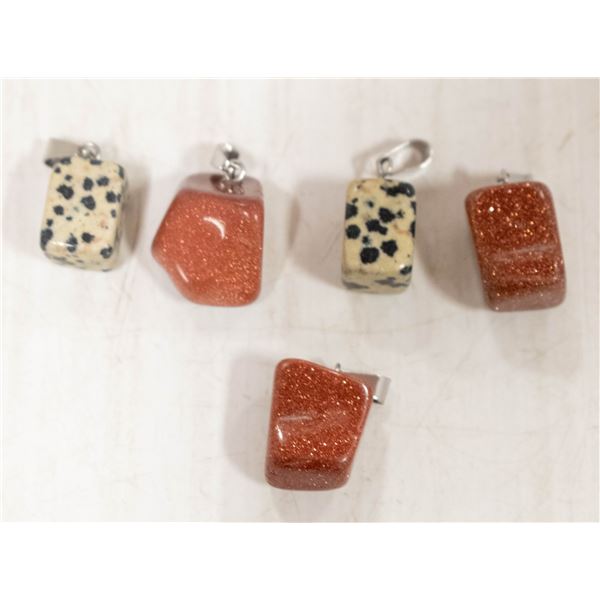 5 GENUINE GEMSTONE PENDANTS: GOLDEN SANDSTONE,